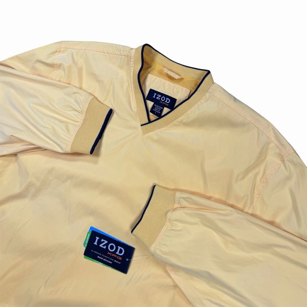 NWT IZOD XFG Water Resistant Golf Pullover Windbreaker Men Large Yellow 1/4 Zip